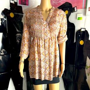 American Rag Orange Cream Pleated Tunic with Mandarin Collar